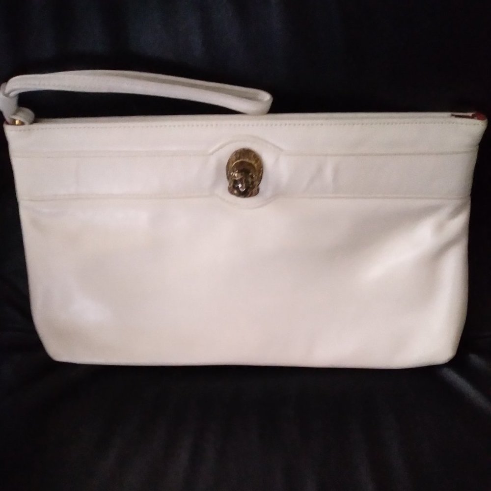 Ruth E. Saltz Vintage White Leather Clutch | 13" x 8"